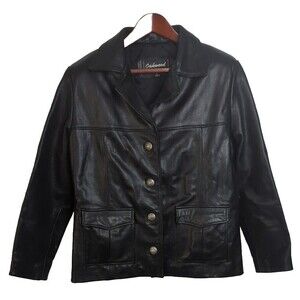 Oakwood Classic Womens Black Leather Vintage Motorcycle Biker Jacket Size Large